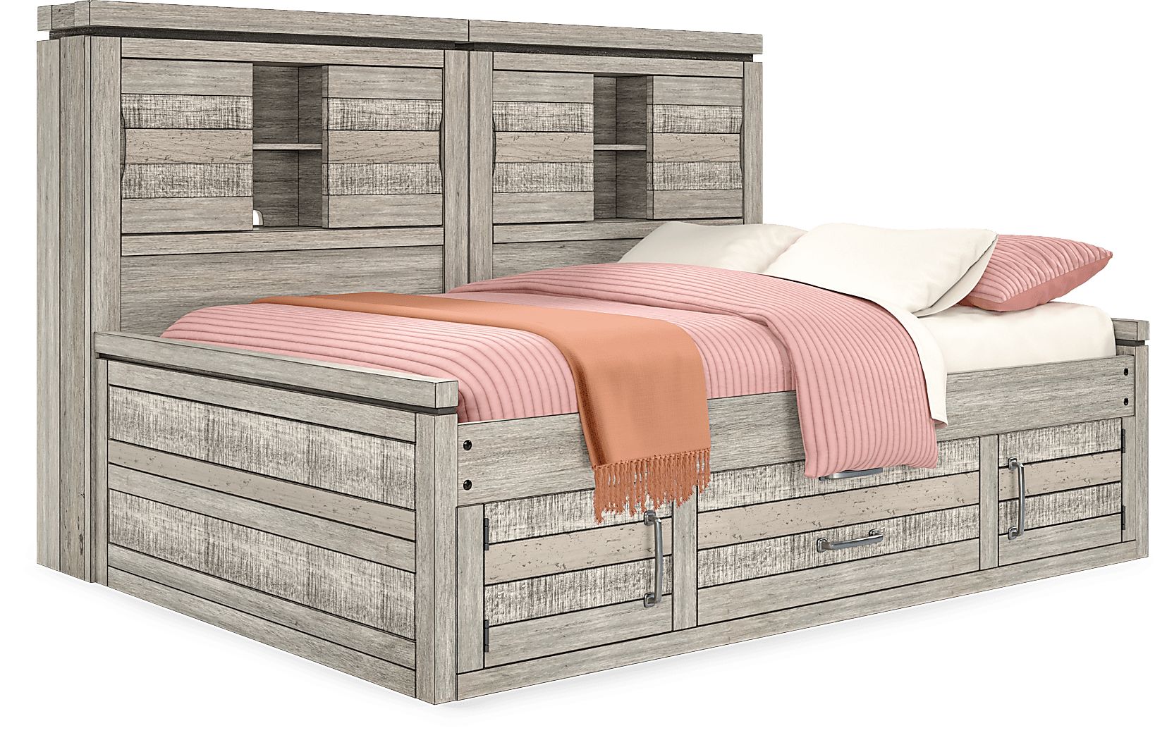 Rooms To Go Kids Westover Hills Jr. Reclaimed Gray 3 Pc Full Bookcase Wall Bed with Storage